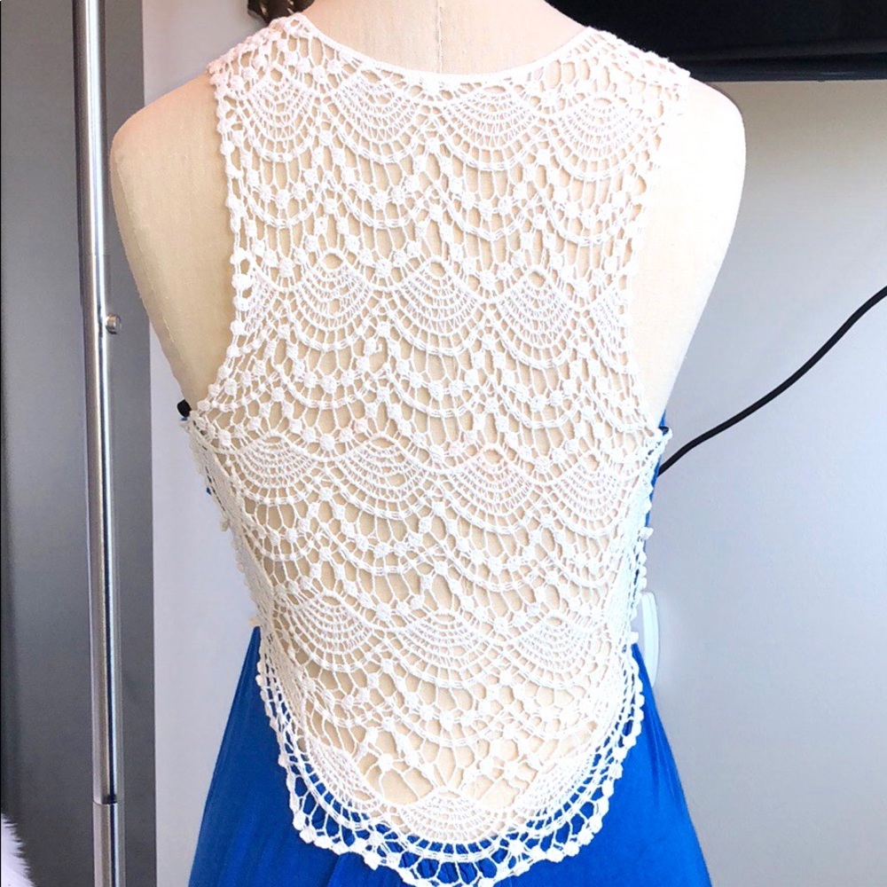 Long Maxi Royal Blue Full Cream Lace Back Boho